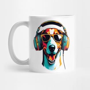 English Foxhound Smiling DJ with Vibrant Beats Mug